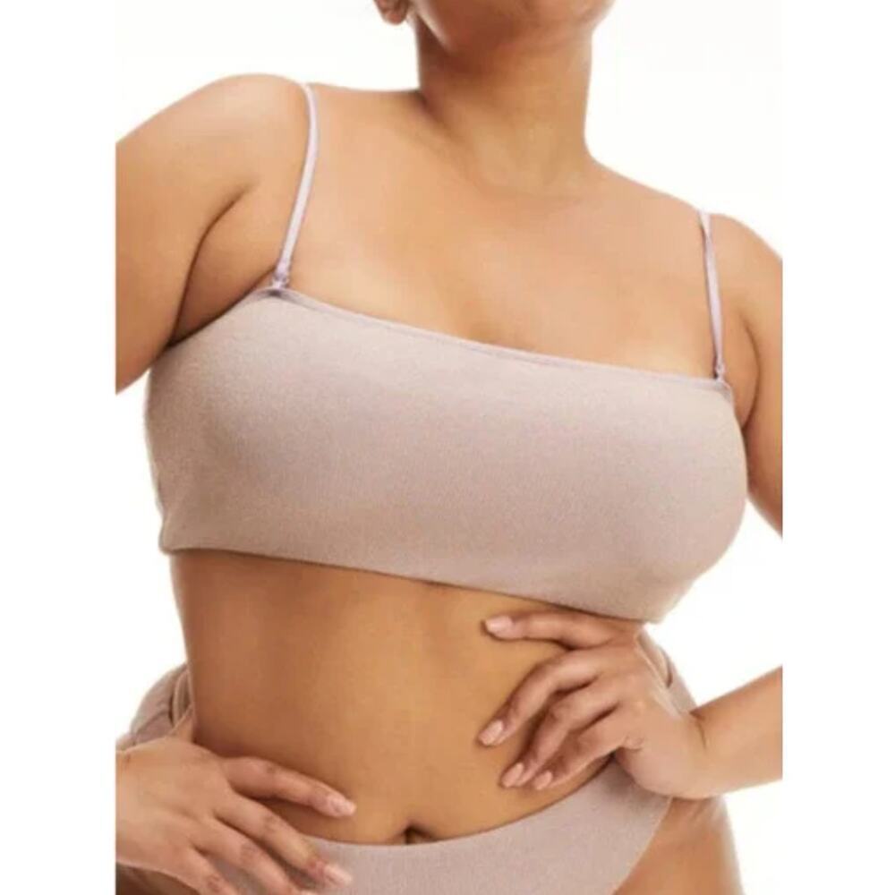 Good American Sparkle Lilac Ribbed Bandeau Bikini Top 2x
